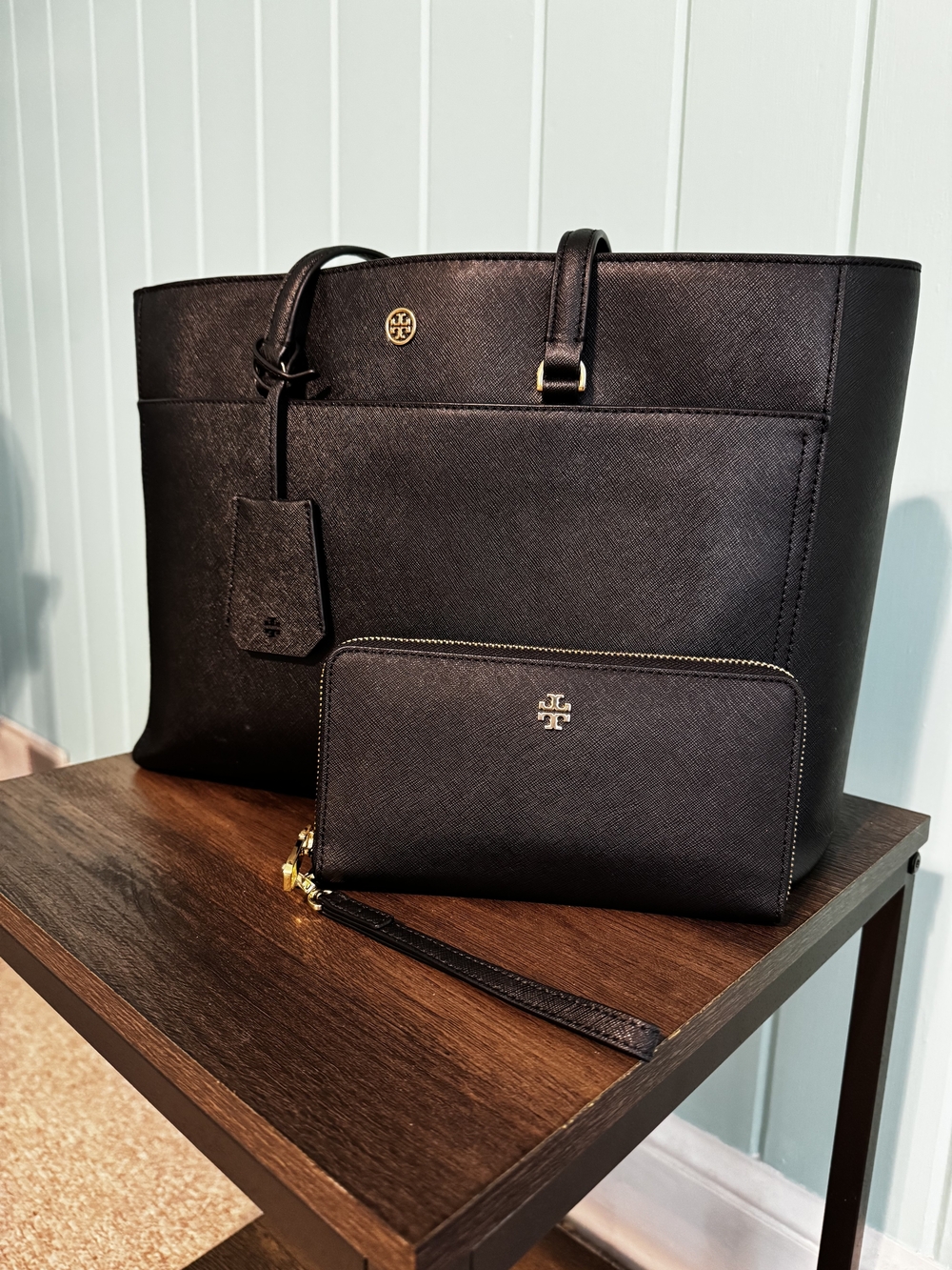 Tory Burch Black Saffiano Leather Tote with Matching Wristlet